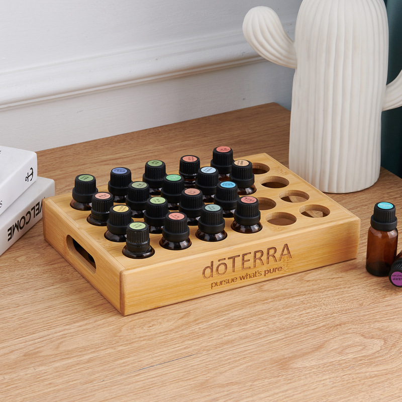 Cross-Border 24-Grids 15ml Bamboo Doterra Essential Oil Storage Display Rack Wooden Box Cosmetics Desktop Organizer Table