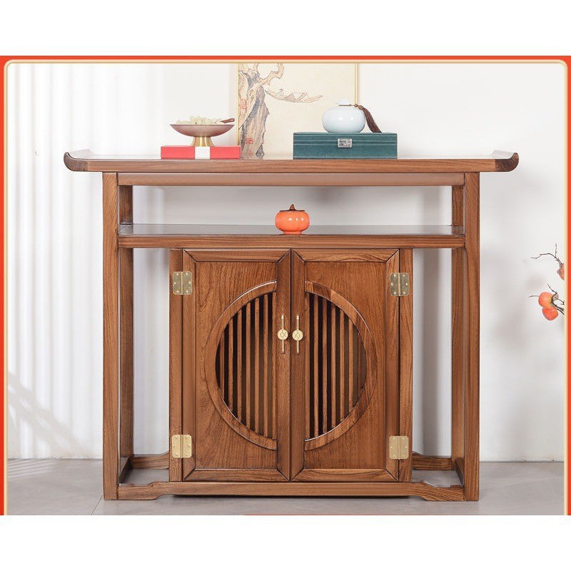 New Chinese Style Solid Wood Entrance Cabinet Living Room Wall Storage Cabinet Entry Door Facing Door Ultra-Narrow Offering Table Elm Entrance Table