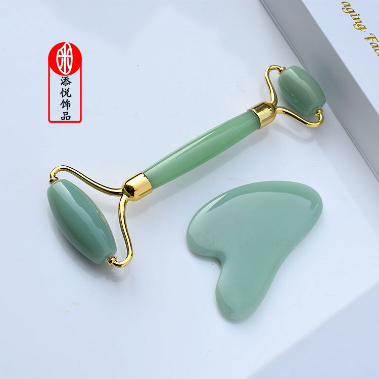 Wholesale Aventurine Scraping Board Facial Beauty Container Massage Roller Synthetic Jade Massage Scraping Set