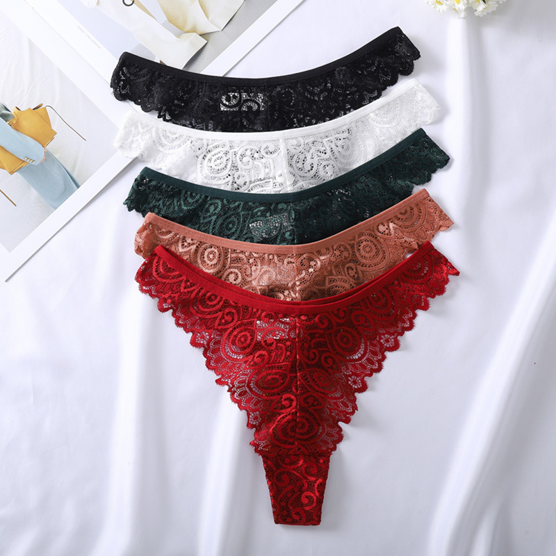 Женские трусы прозрачные с пустотелым узором T-образные сексуальные кружевные трусы с хлопковым шагом плюс размер стринги оптовая продажа Amazon