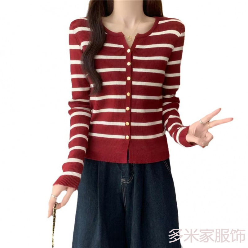 Early Autumn New Contrast Color Stripesd V Neck Pullover Sexy Women's One-Size-Fits-All Knitwear Loose Slimming Look Asymmetrical Top