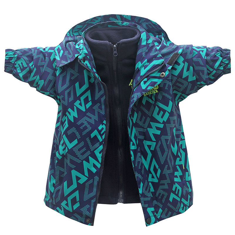 Boys' jacket Spring and Autumn 2023 new autumn clothes middle and big children's jacket fleece-lined detachable three-in-one children's jacket