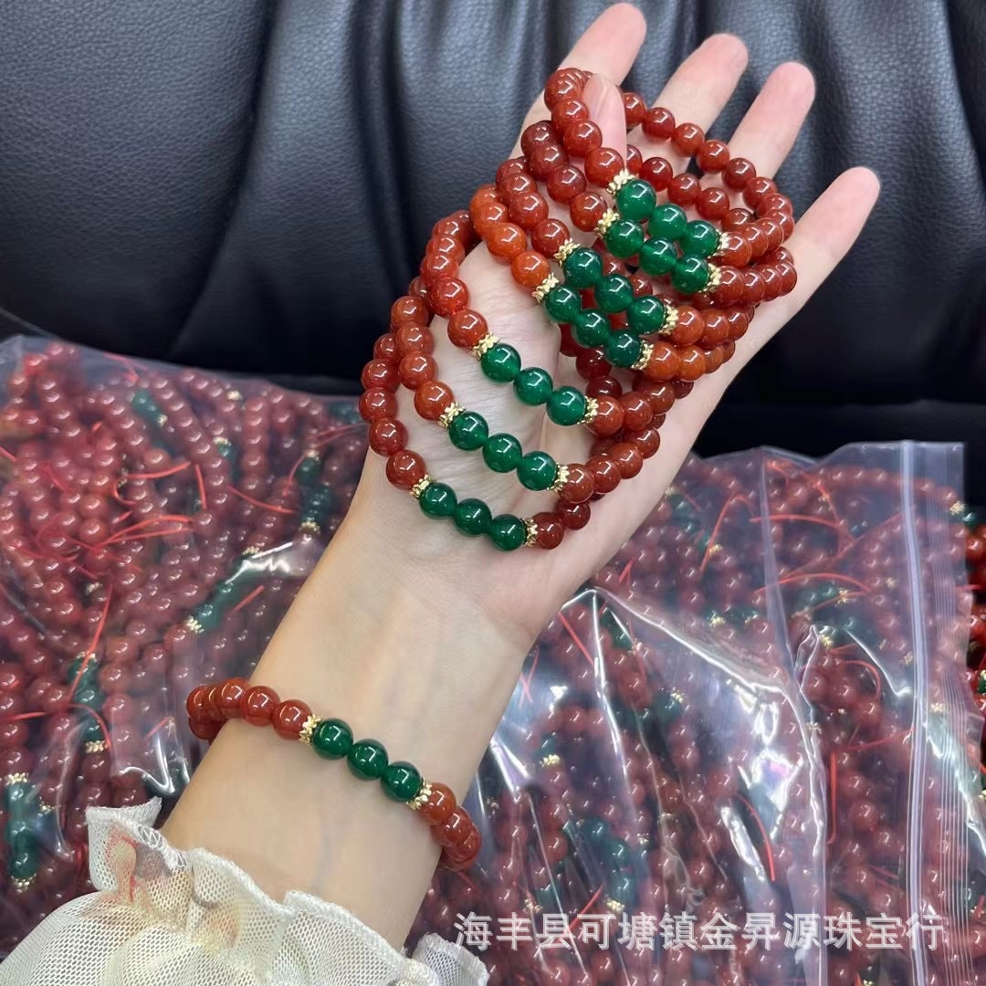 Natural Red Agate Bracelet South Red Bracelet Green Agate with Beads Summer Fashion Birthday Gift Live Wholesale Jade