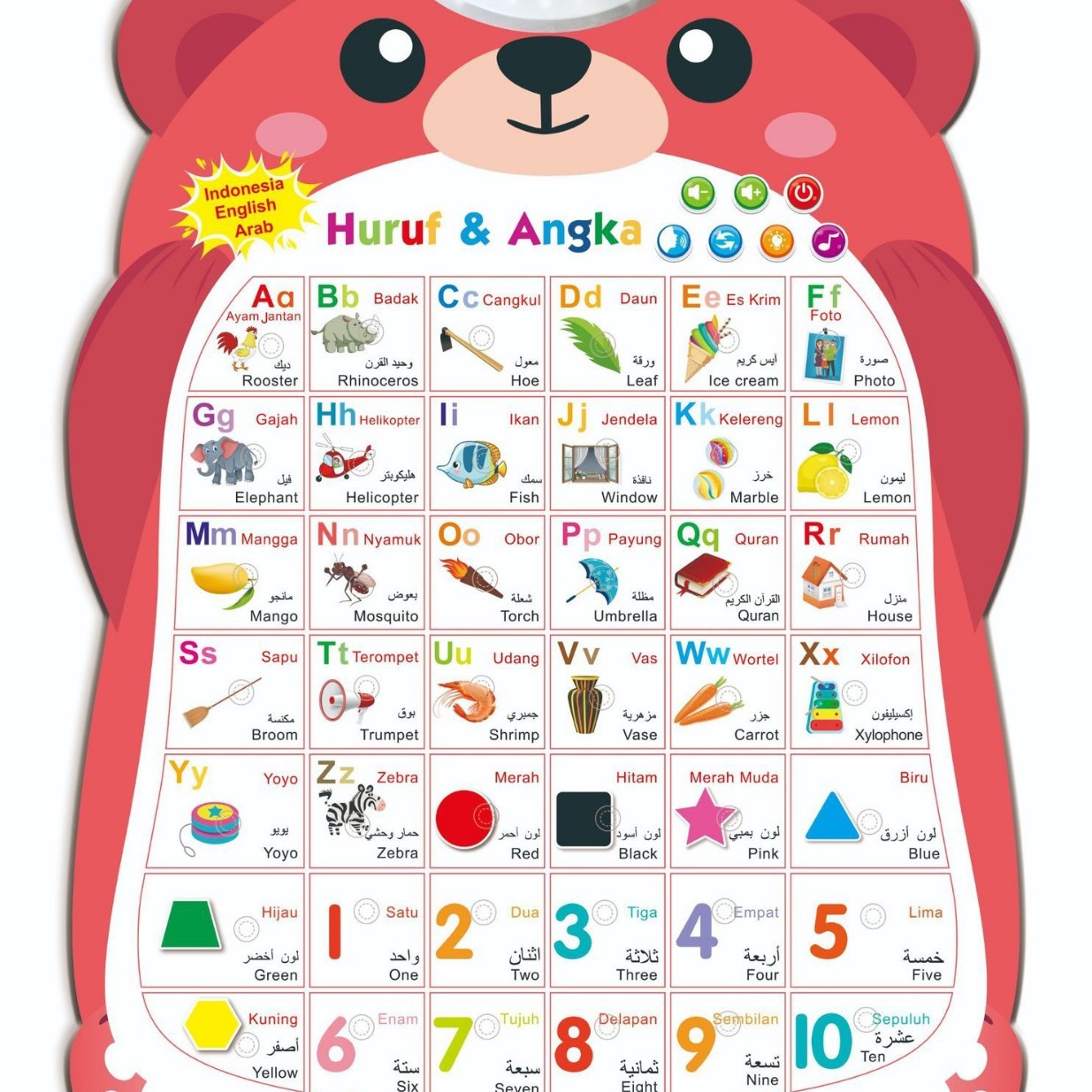Duoduo Zai Indonesian Arabic English Bear Wall Chart for Children Early Education with Audio Reading Wall Chart
