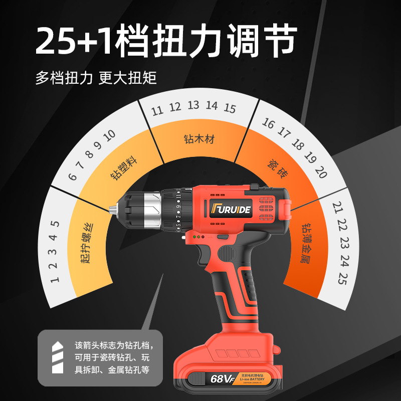 Brushless Impact Drill Electric Screwdriver Multifunctional Electric Drill Pistol Drill Lithium Battery Power Tool Household Set