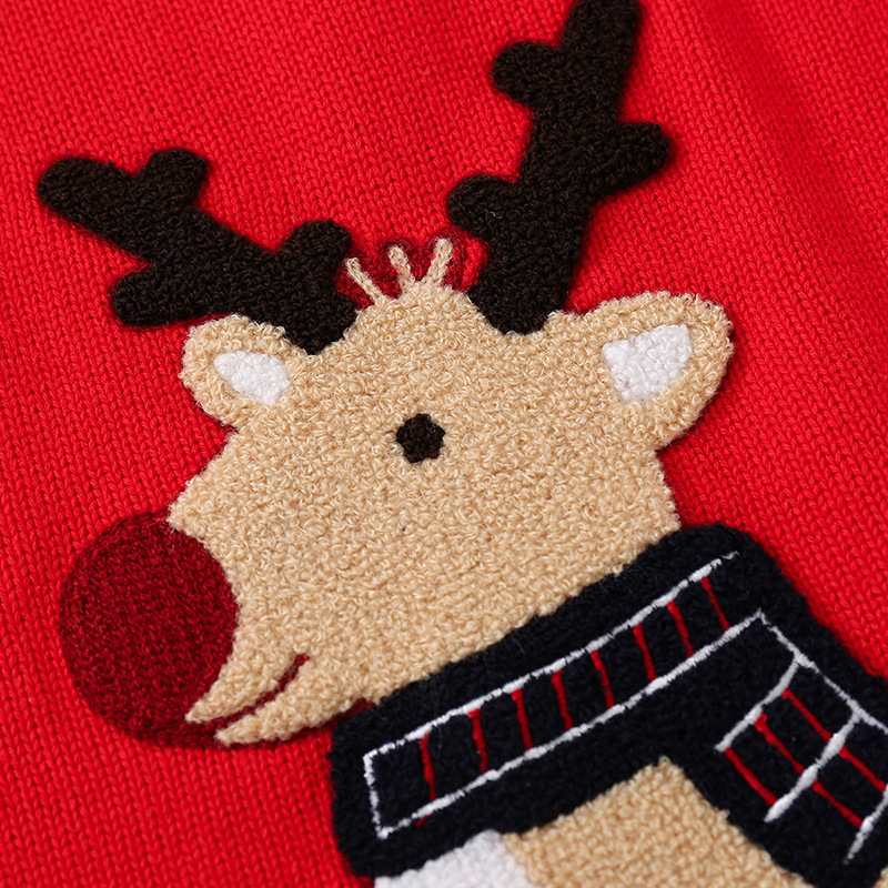 2025 Autumn Children's Christmas Sweater Cartoon Reindeer Sweater for Boys and Girls Fashionable Warm Winter Thick Sweater