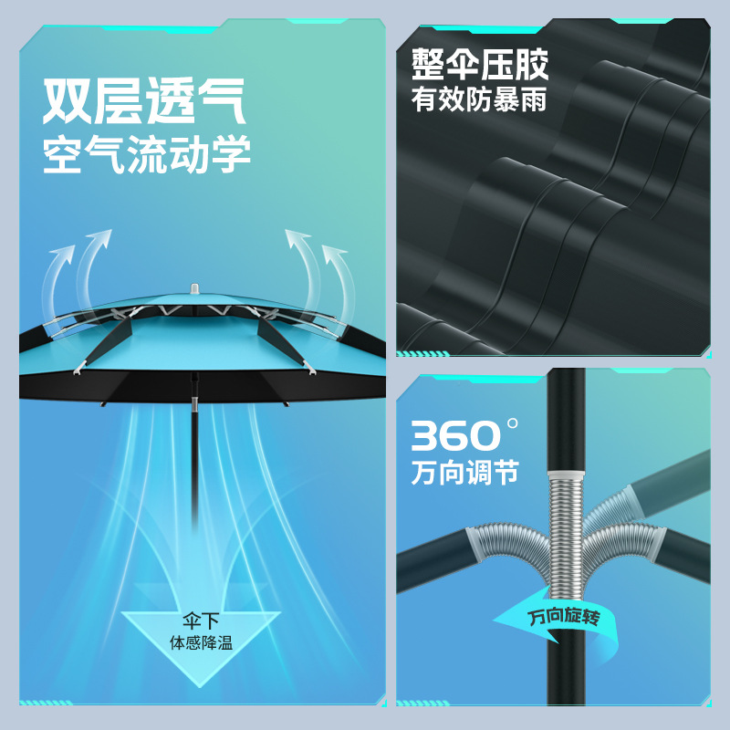 Fishing Umbrella Sunshade Umbrella Crutch Rod Universal Large Fishing Umbrella Thickened Sun-proof Windproof Rainproof Fishing Umbrella Outdoor Large Umbrella Wholesale