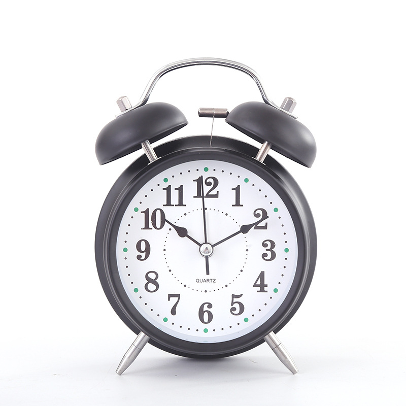 Modern simple small alarm clock silent metal children's bedroom bedside alarm with night light battery clock gift