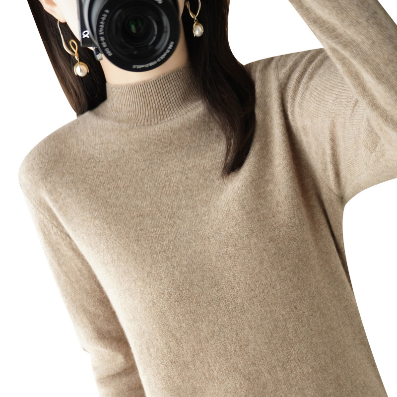 2022 New Autumn and Winter Half Turtleneck Knitwear Women's Knitwear Short Pullover Bottoming Shirt Loose and Versatile Top