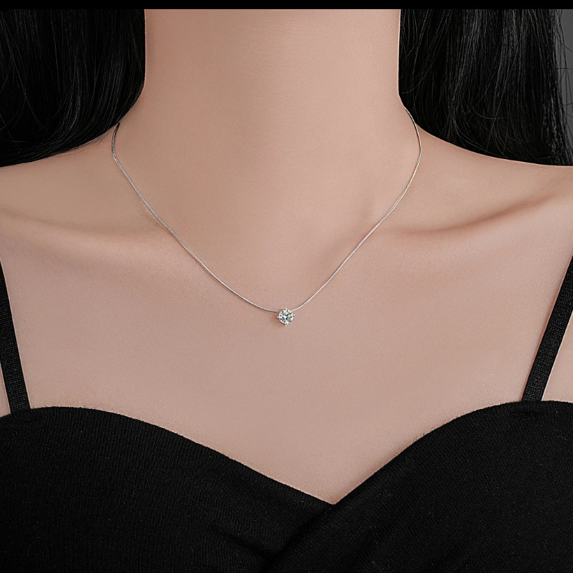 925 silver moissanite necklace simple fashion four claw Moisan clavicle chain female live hot selling factory wholesale