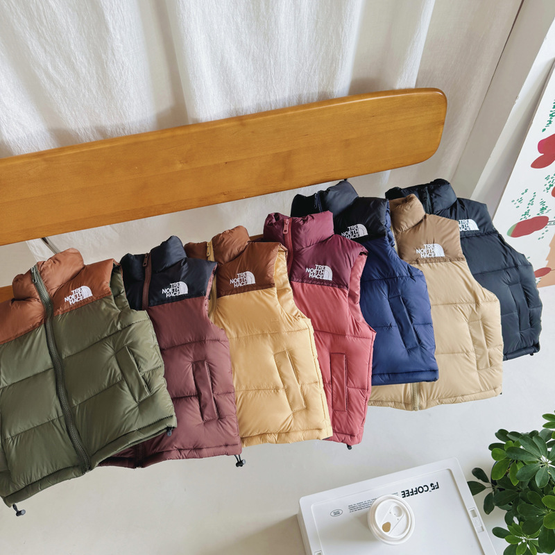 New Kidsren's down Cotton Vest for Boys and Girls Stand-Up Collar Splicing Kidsren's Clothing down Vest Vest Outer Wear Douyin Live Broadcast