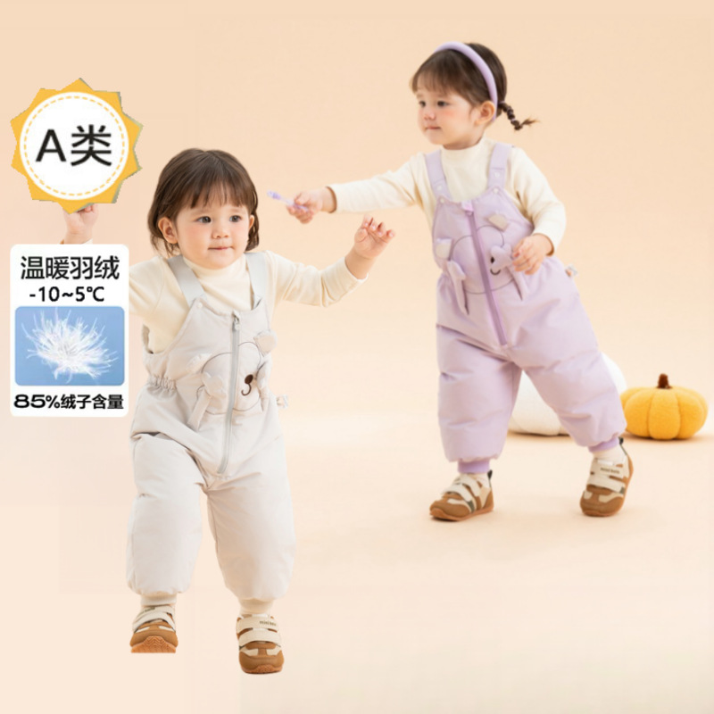 Детские брюки с утеплителем в виде обезьяны, зимние, 2024 года, милые и защищенные