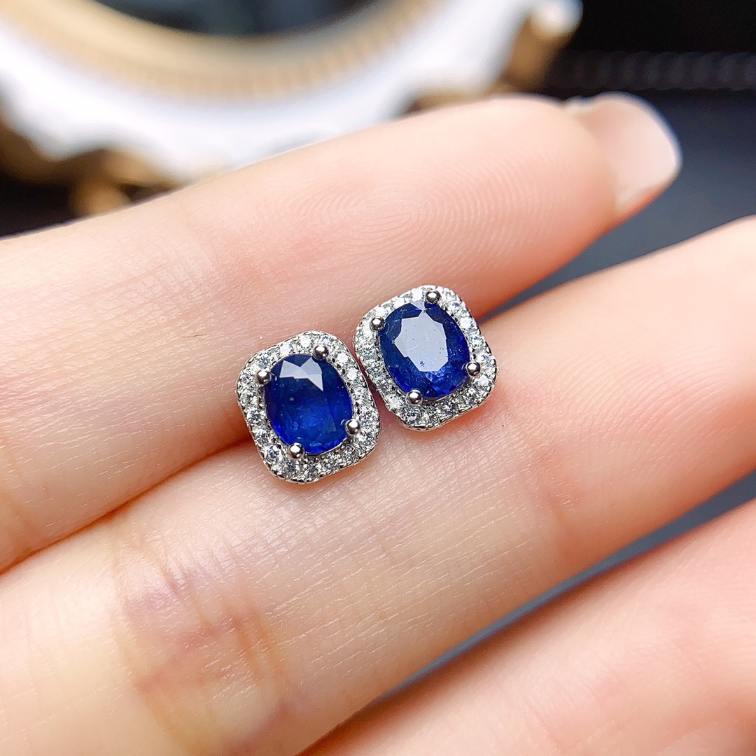 Оптовая продажа взрывных натуральных сапфировых серег, S925 серебро, инкрустированные основным камнем 4*5, популярные в Европе и США