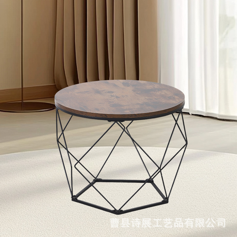 in stock Country Vintage Sofa Side Table Round Coffee Table Open Storage Coffee Table Side Table Wrought Iron Small Table