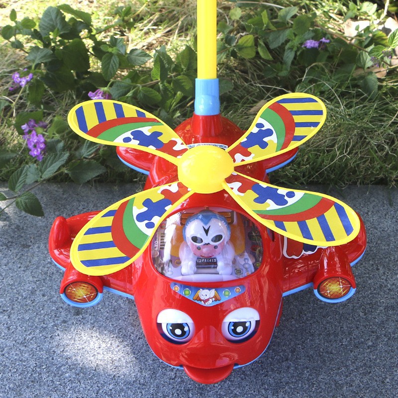 Children's Hand Push Toddler Plane Toy Push Wheel Unicycle Animal Push Push Music with Ring Bells Stall Kindergarten Activities