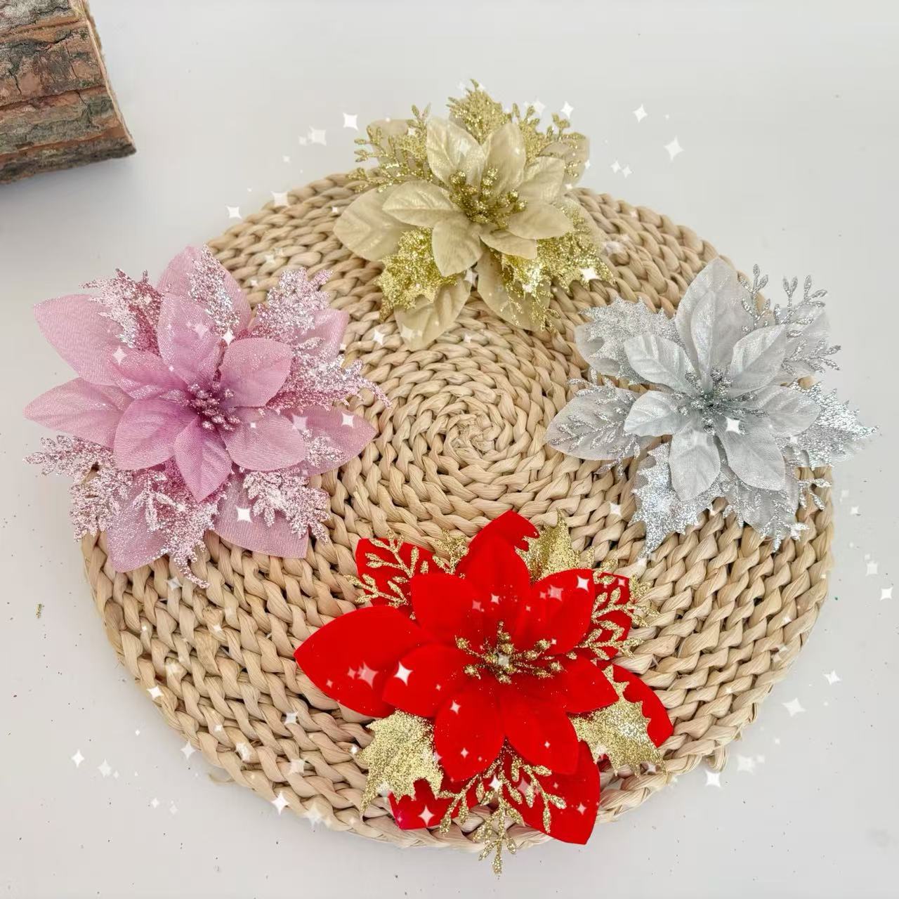 Gold Powder Christmas Flower Christmas Tree Decorations Accessories Christmas Wreath Ornaments Christmas Decoration Flower Head Fake Flowers Wholesale