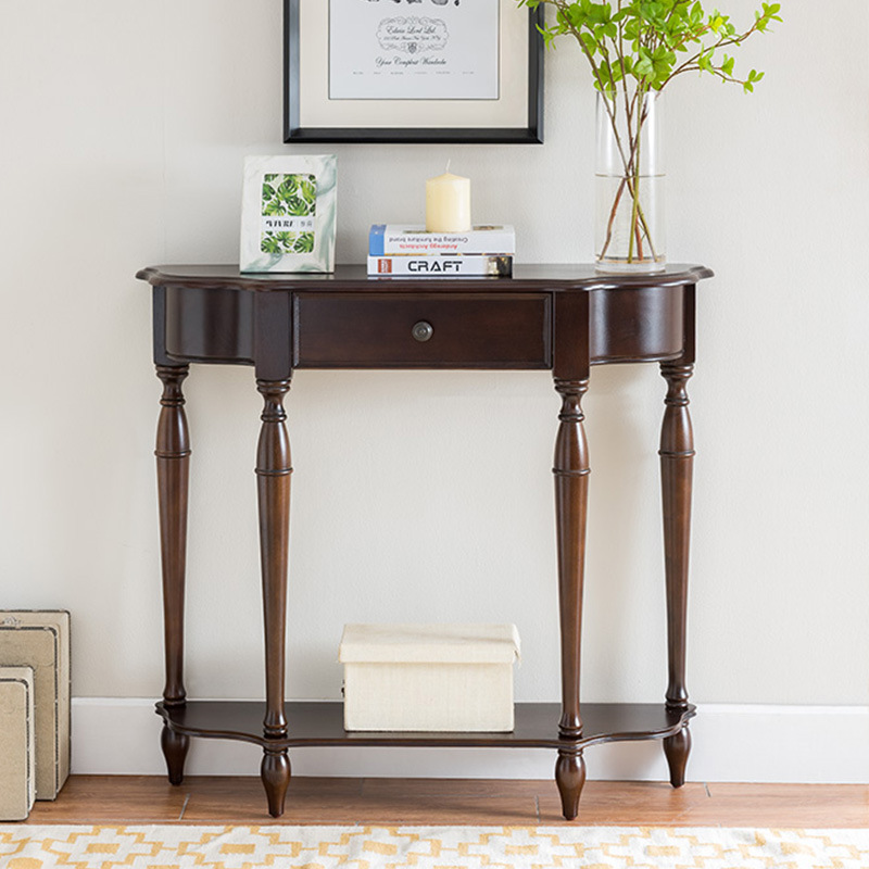 European Style Solid Wood Entrance Hall Entrance Table American Style Entrance Table Semi-round Entrance Cabinet Corridor Wall Table Decorative Table