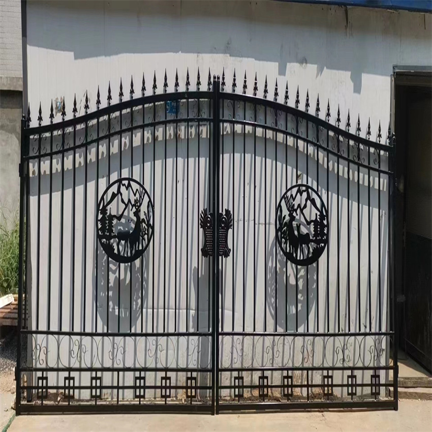 European Style Wrought Iron with Flower Folio with Door Insert Community House School Outdoor Home Country Entry Door Customization