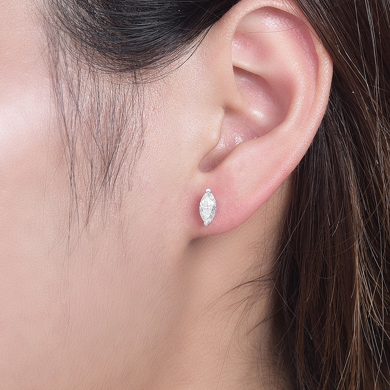 Amazon's Best Selling Simple Classic Marquise 4*8mm 50 Points Moissanite S925 Silver Plated 18K Gold Women's Earrings