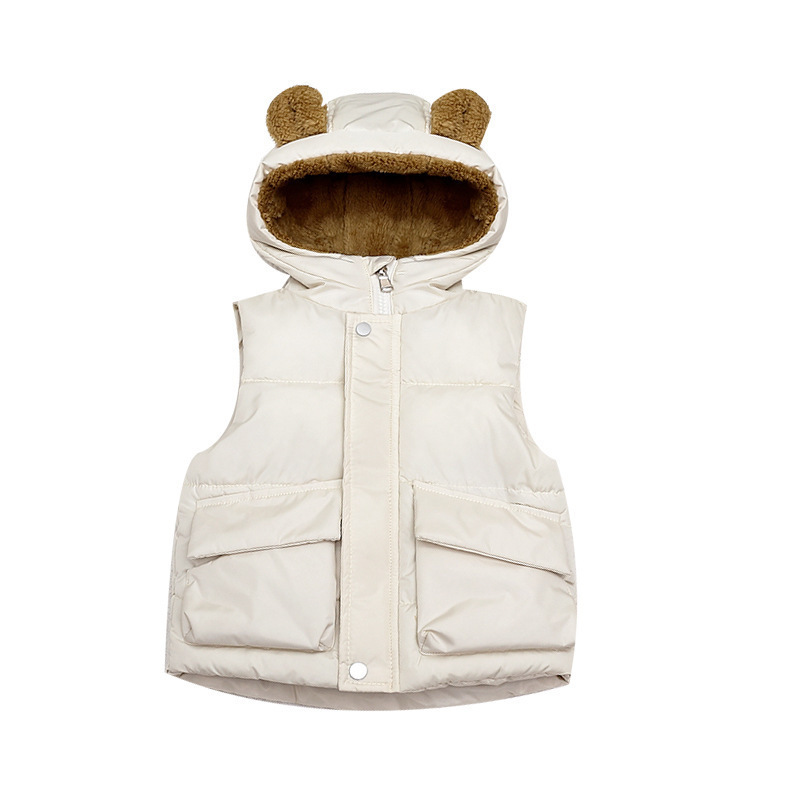 Children's Vest Hooded Thickened Boys' Outer Wearing Warm Waistle Girls' Baby's Velvet Vest Small and Medium-sized Children's Cute Baby