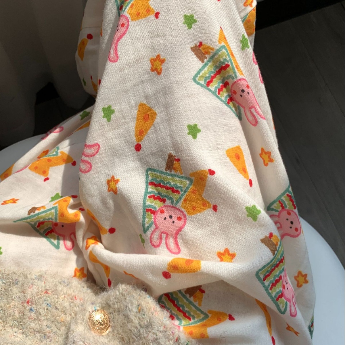 Yuantianzhi cotton double-layer yarn pajama pants loose cute cartoon cotton yarn pants