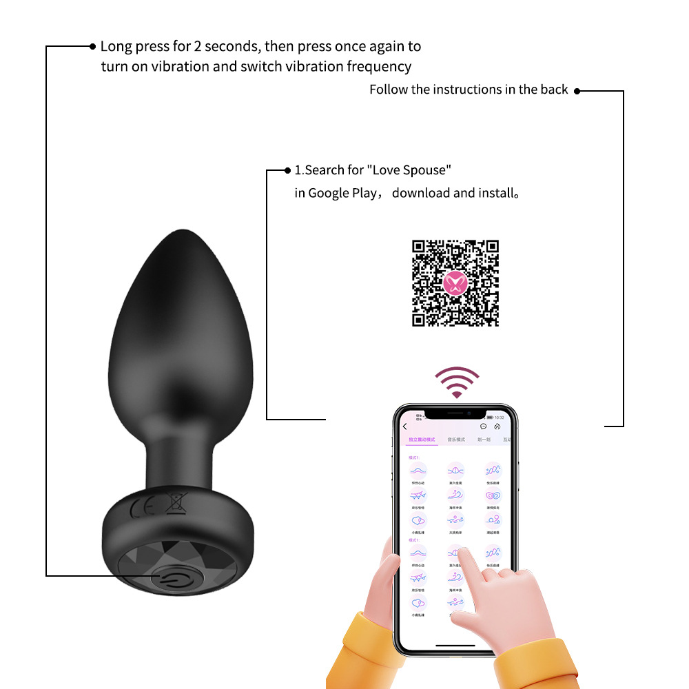 Black Diamond Women's App Charging 10-Frequency Remote Control Vibrating Anal Plug G-Spot Backcourt Masturbation Sex Products Manufacturer Wholesale