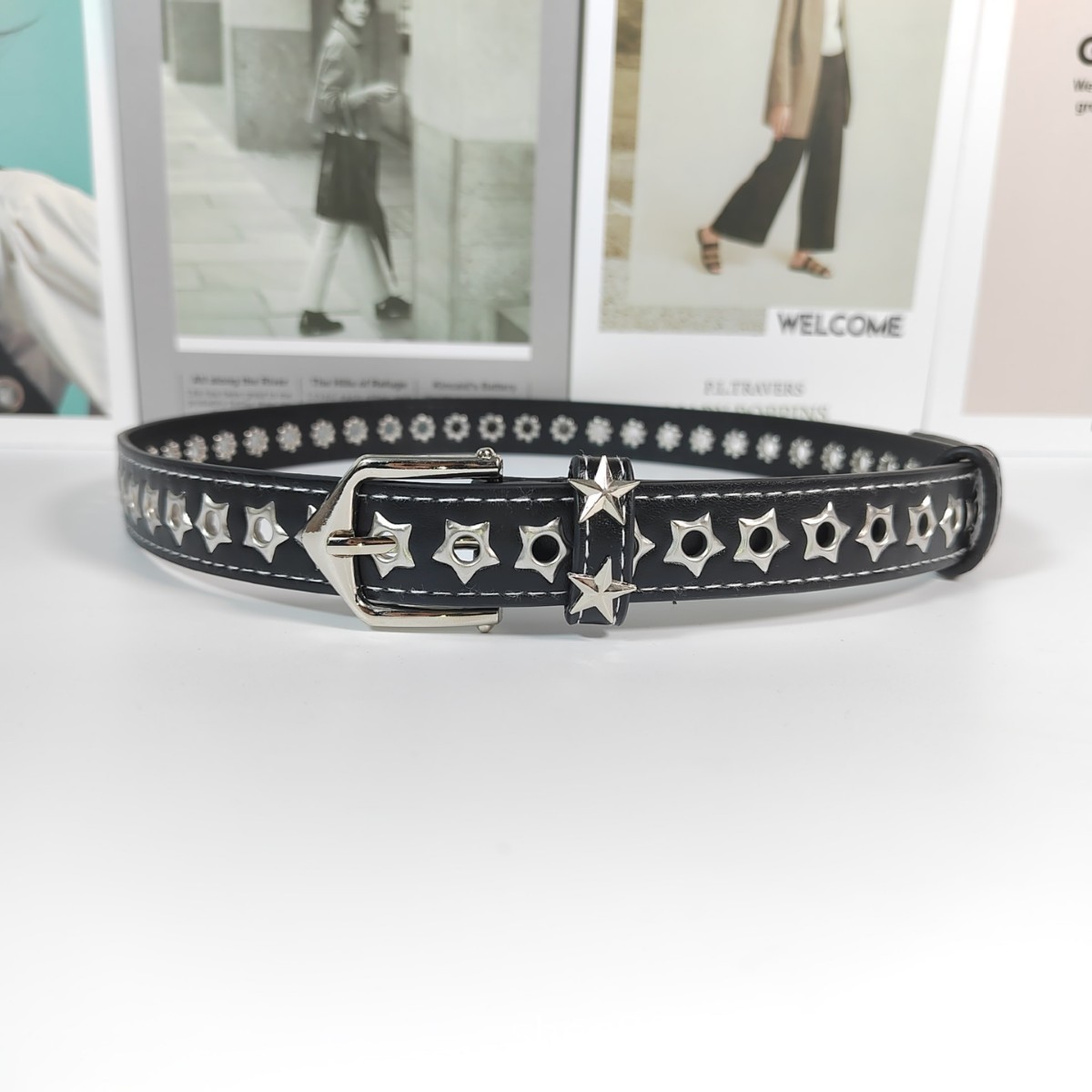 Girls Star Full Hole Belt Women's Denim Hollow Fashion Thin Belt Punch-free Pin Buckle Belt Belt Women's Small