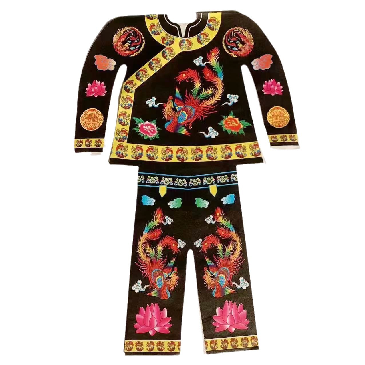 New Style Paper Clothing for Men and Women, Small One-Piece Dragon and Phoenix Clothing, Paper Offerings for Visiting Graves in October, Sacrificial Paper Clothing, Funeral Supplies