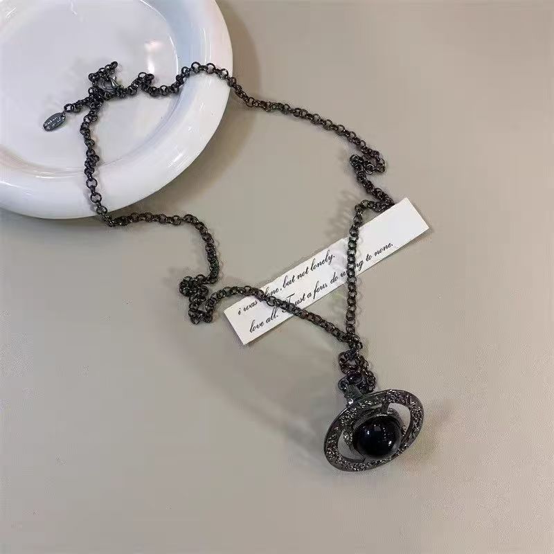 Black Saturn Surrounding Pendant Waist Chain Women's European and American Light Luxury Distinctive Three-dimensional Waist Dark Vintage All-match Accessories Trendy
