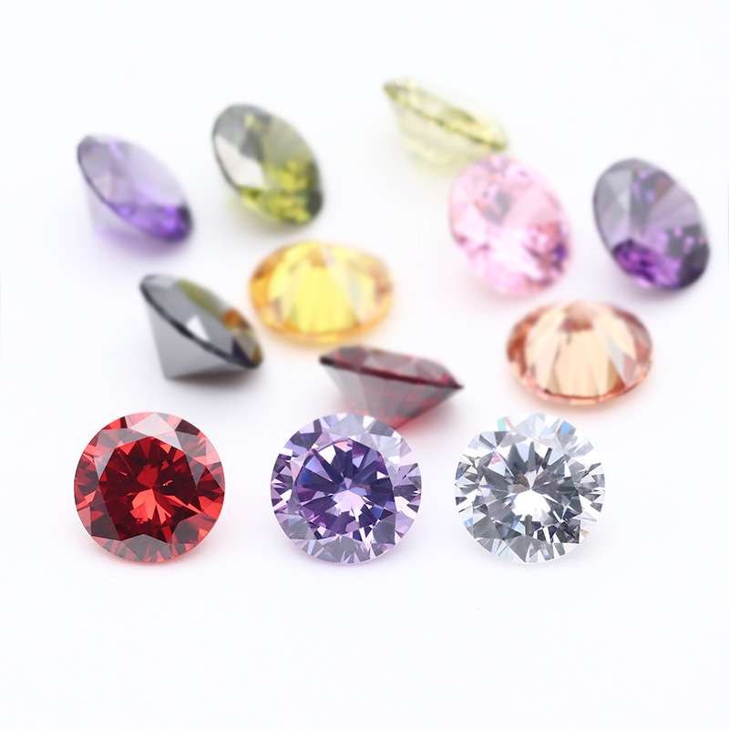 Wuzhou Gemstone Round White Colorfuled Zircon 3Mm-15Mm3A Pointed Bottom Ring Face Cubic Zirconia Wholesale