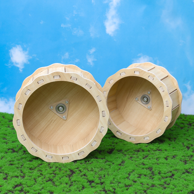 Wooden hamster nest toy hamster squirrel solid wood hamster cage supplies wooden running wheel Villa decoration landscape toys