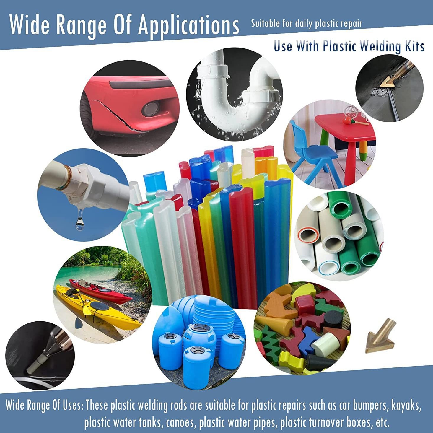 Car bumper plastic repair welding rod 120 pieces plastic welding machine smoothing welding plastic strip TPO PP ABS PC