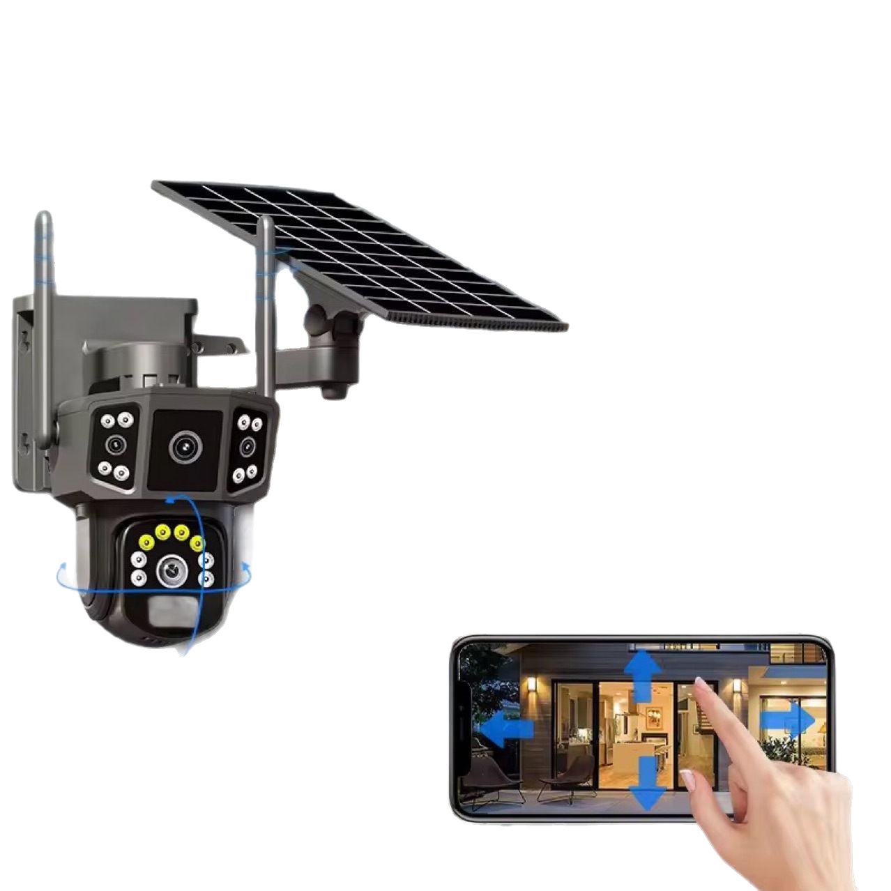 Solar surveillance camera 4 million HD intelligent full color night vision three picture low power outdoor monitor