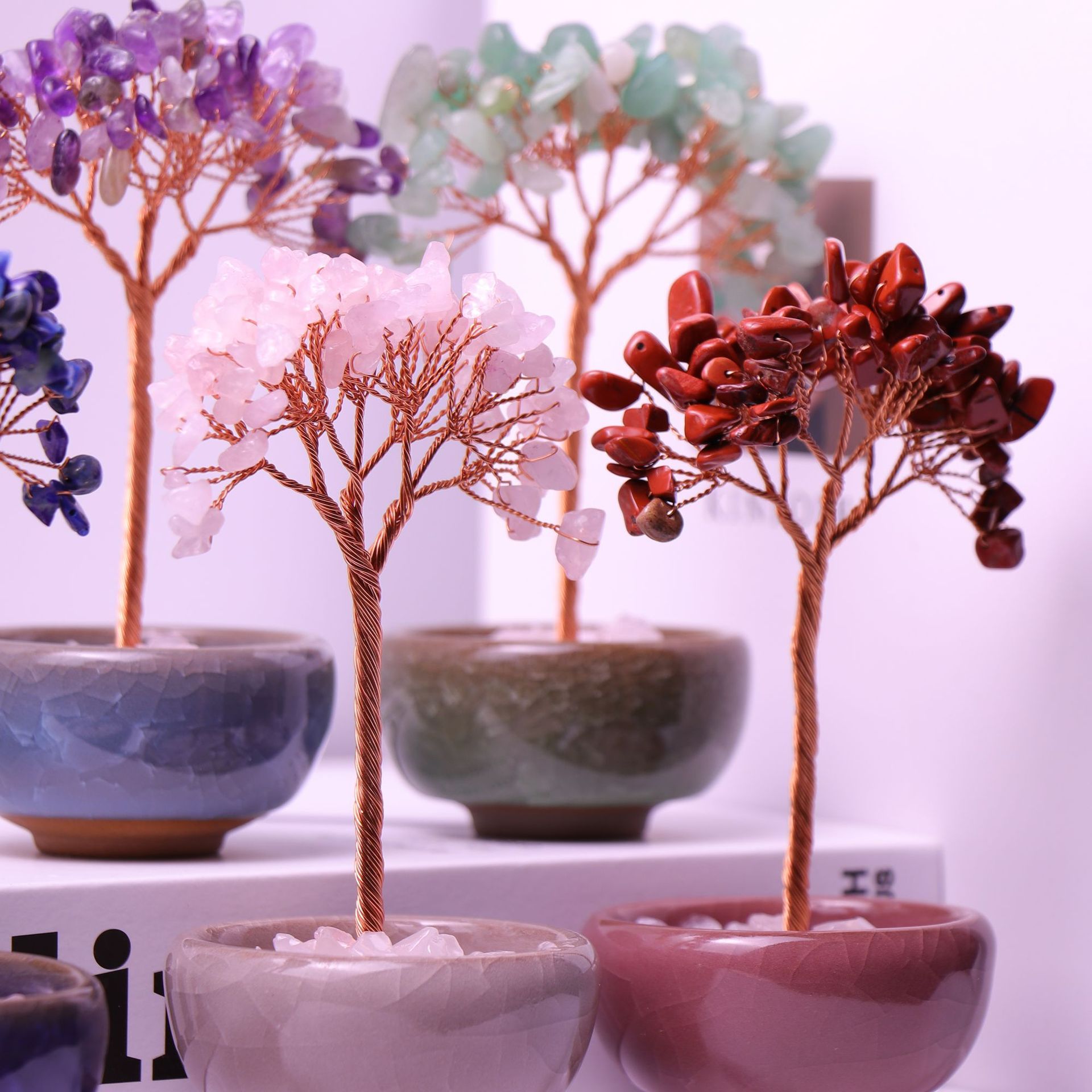 Cross-border Hot Sale Tea Cup Natural Crystal Tree Ornaments Desktop Ornaments Lucky Crystal Tree Potted Crystal Tree Desktop Ornaments