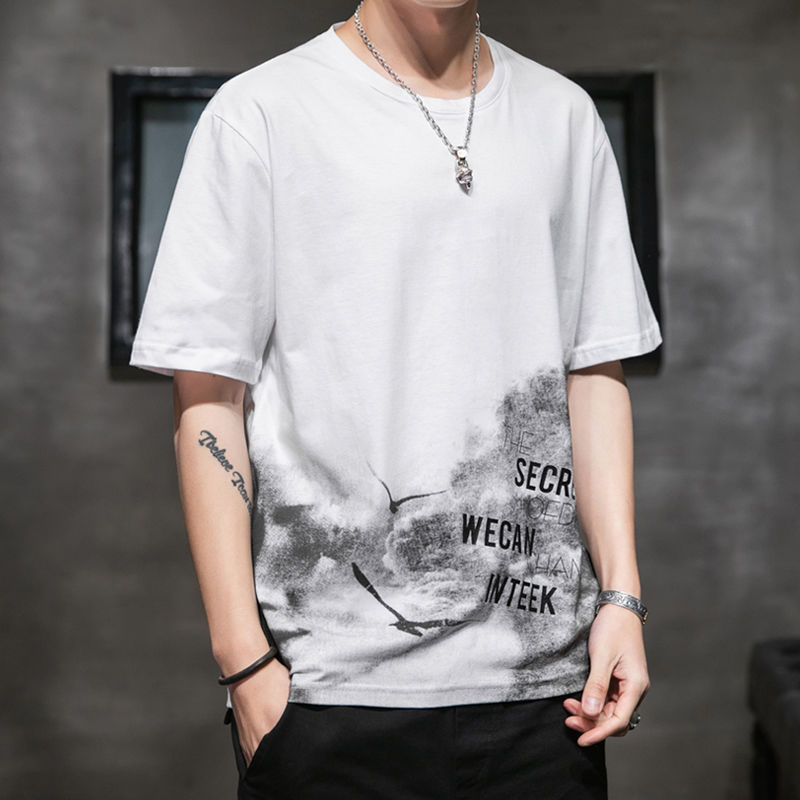 Men's Short-sleeved T-shirt Summer Trendy T-shirt Loose Fashionable Brand Style Youth Men's Half-sleeved T-shirt Top Clothes