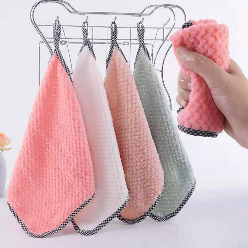 Dishwashing towel rag pineapple coral fleece rag oil-free dishwashing soft absorbent cleaning cloth kitchen small rag