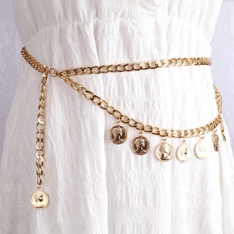 Европейская и американская кросс-бодрствующая горячая распродажа винтажная фигурная монета декоративная подвеска цепочка для тела сексуальная холодная простая цепочка для талии для женщин
