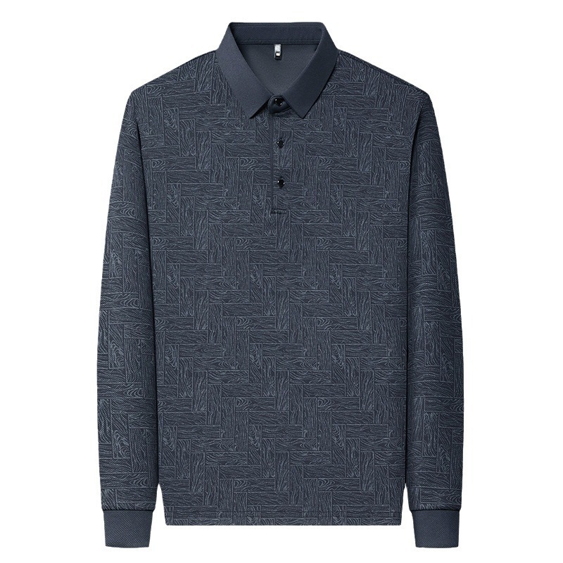 Autumn New Long-Sleeved Polo Shirt Men's Fashion Printed Trendyy Versatile Casual Lapel Middle-Aged Men's Long-Sleeved T-Shirt