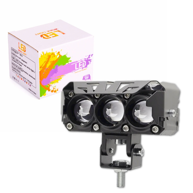 Спот для мотоцикла светодиодная фара двухцветный свет трехглазая дальний и низкий свет водонепроницаемая электрическая мотоциклетная фара модификация