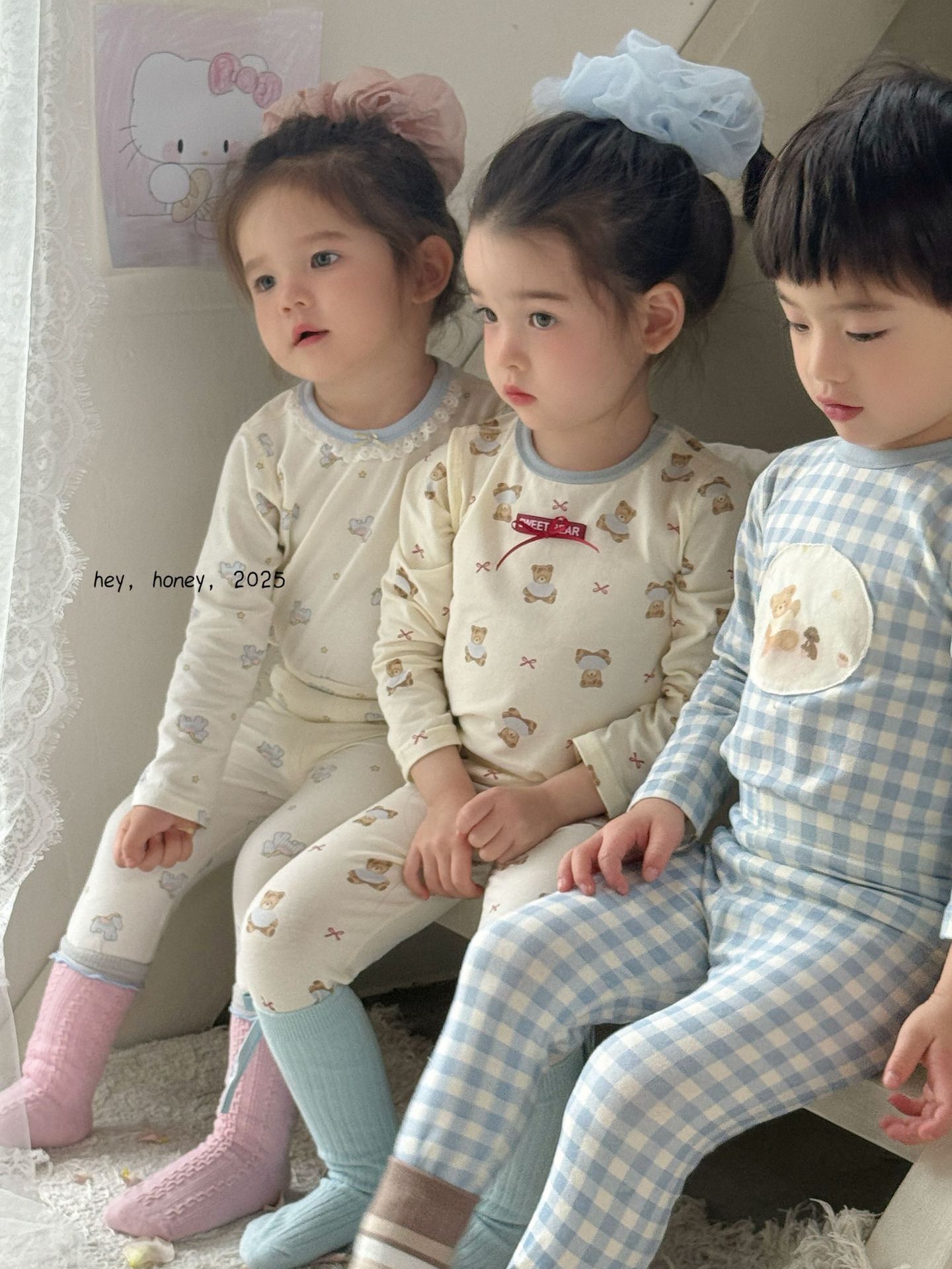 Hey Honey Boys and Girls 200 Clarka Autumn Clothes and Long Johns Intimates Set Pure Cotton Pajamas