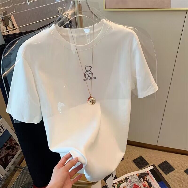 2025 New Style T-Shirt Women's Short-Sleeved Round Neck Korean Style Loose Large Size Versatile Ins Trendy Summer Women's White Half-Sleeved Top
