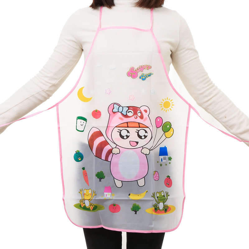 Korean-style Cute Cartoon Printed Waist Adult Neck Apron Kitchen Oil-proof Clean Sleeveless Half-length Apron