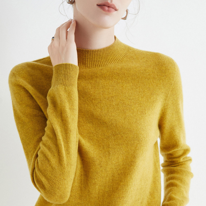 25 New Autumn and Winter Seamless One-Line Ready-To-Wear Half Turtleneck 100 Pure Wool Sweater Women's Long-Sleeved Knitted Bottoming Shirt