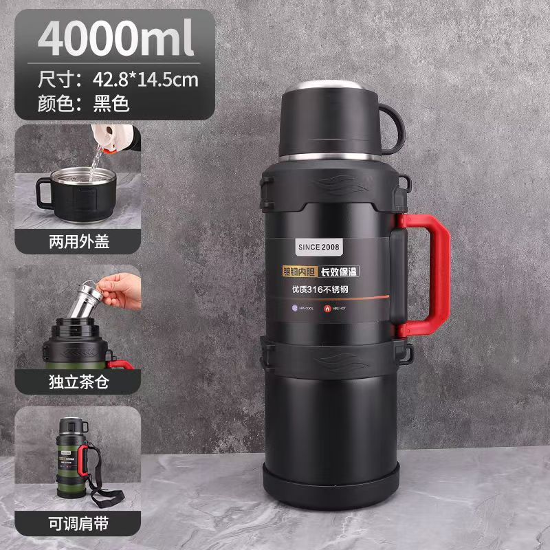 Large Capacity Outdoor Thermal Pot 5 Litres Stainless Steel Liner 316 with Strap Portable Car Travel Pot Stew Teapot