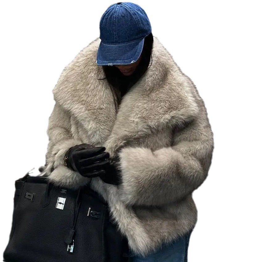European and American Fur Large Lapel Artificial Fur Outwear Short Fashion Fox Fur Outwear Fluffy Plush Women's Clothing