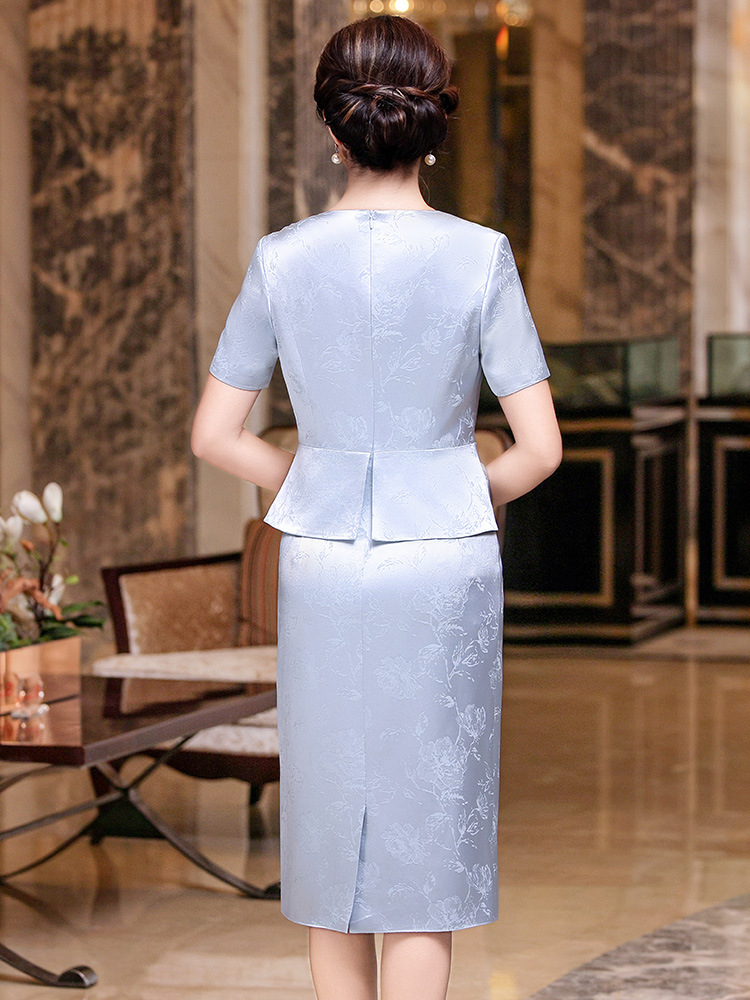 Petite Mother Wedding Banquet Tummy-Covering Dress Summer High-End Acetate Jacquard Mother-In-Law Banquet Toast Dress