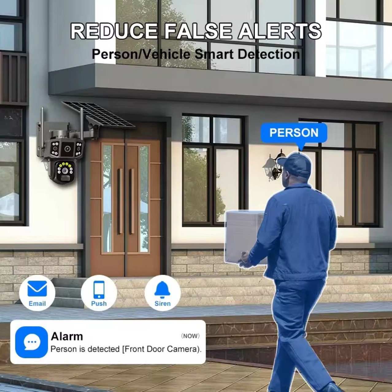 Solar surveillance camera 4 million HD intelligent full color night vision three picture low power outdoor monitor