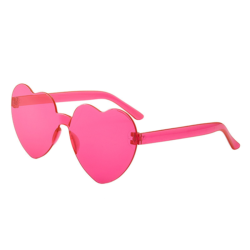 One-Piece Peach Heart Sunglasses, Heart Glasses, Jelly Color Rimless Heart-Shaped One-Piece Sunglasses
