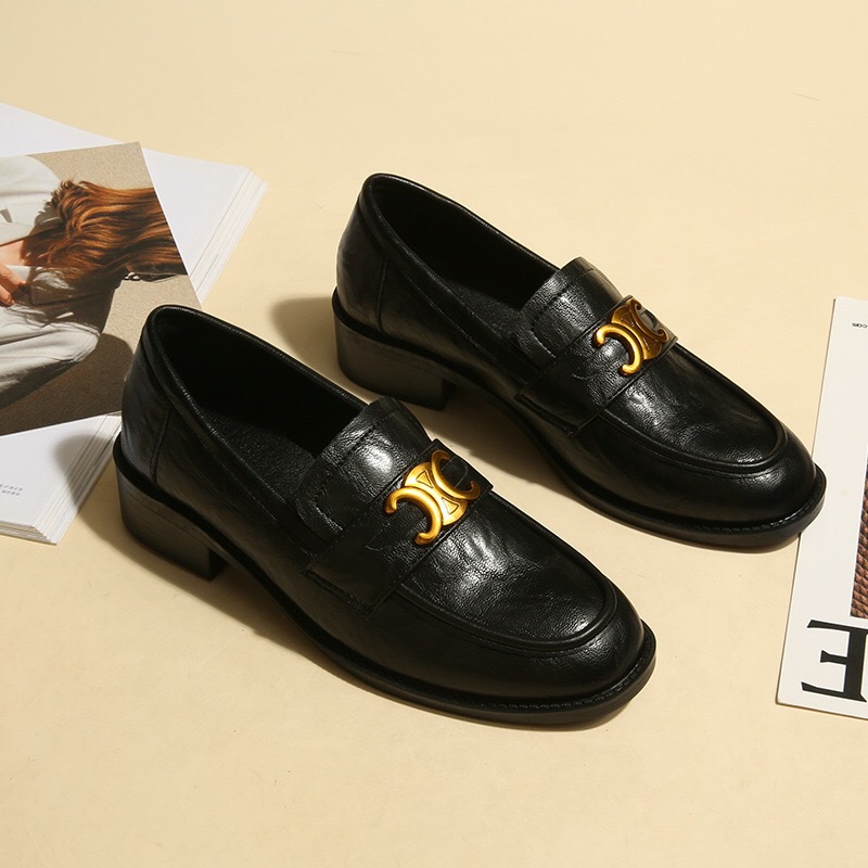 Arc de Triomphe Genuine Leather Loafers Women's Spring and Autumn 2024 New British Style Chunky Heel Retro Small Leather Shoes Commuter Single-layer Shoes for Women