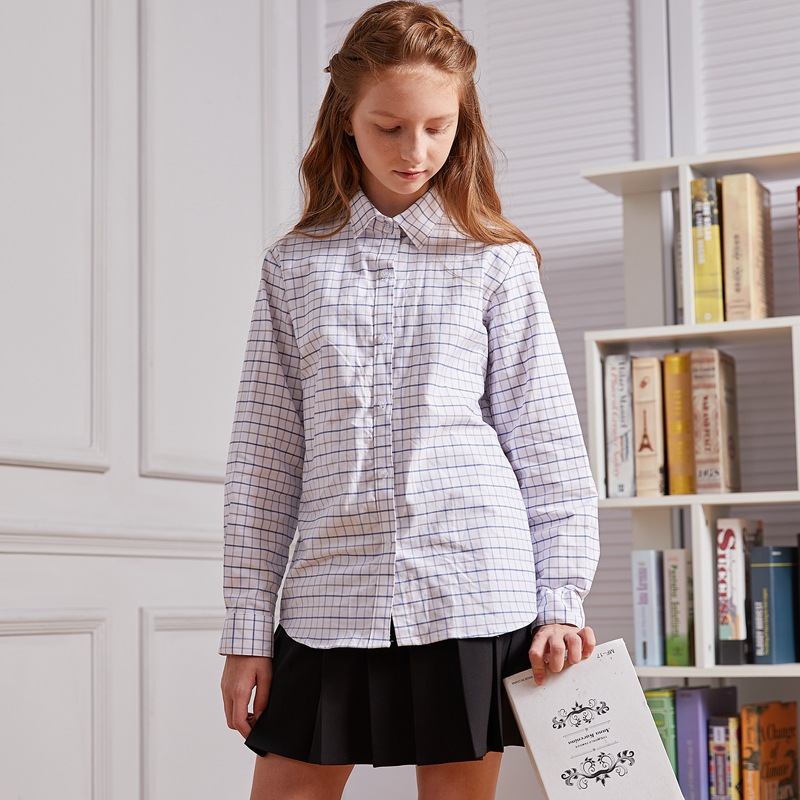 Men's and Women's School Uniform Children's Plaid Shirt Spring and Autumn Long Sleeve Shirt College Style Primary School Uniform Class Clothes Top